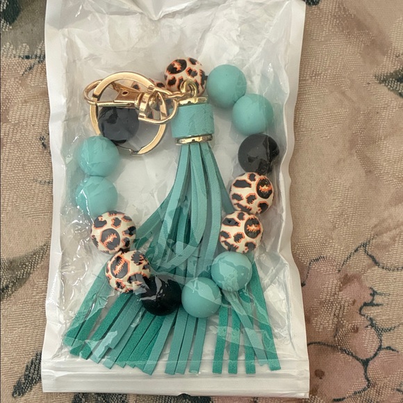 Accessories - Teal and Leopard Beaded Tassel Keychain Purse Charm Brand New